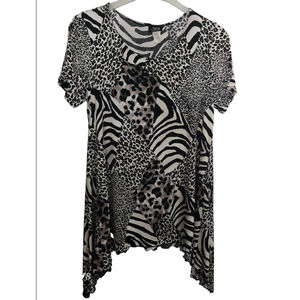 Women's Jostar Tunic Top Size S Black Animal Print Short Sleeve